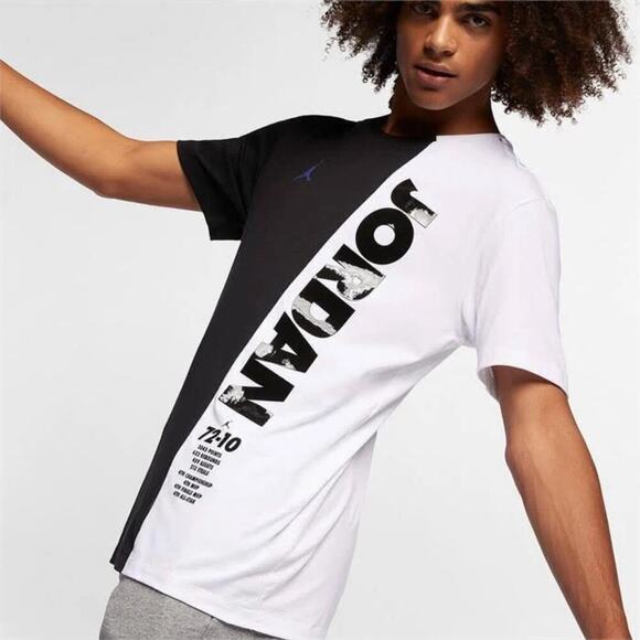Air Jordan Concord 11 72-10 Tee Black White Colorblocked Crew Neck Top Size M - Picture 1 of 11